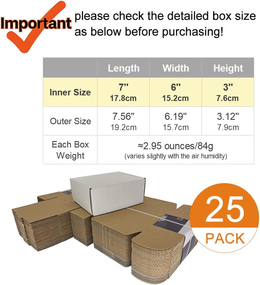 7x6x3'' Corrugated Mailers, 25 Pack, Cardboard Shipping Boxes, White (CM763-25)