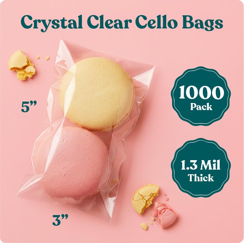 3x5 Self Sealing Cellophane Bags (1000 Pack) - Clear Cookie Bags With Seal