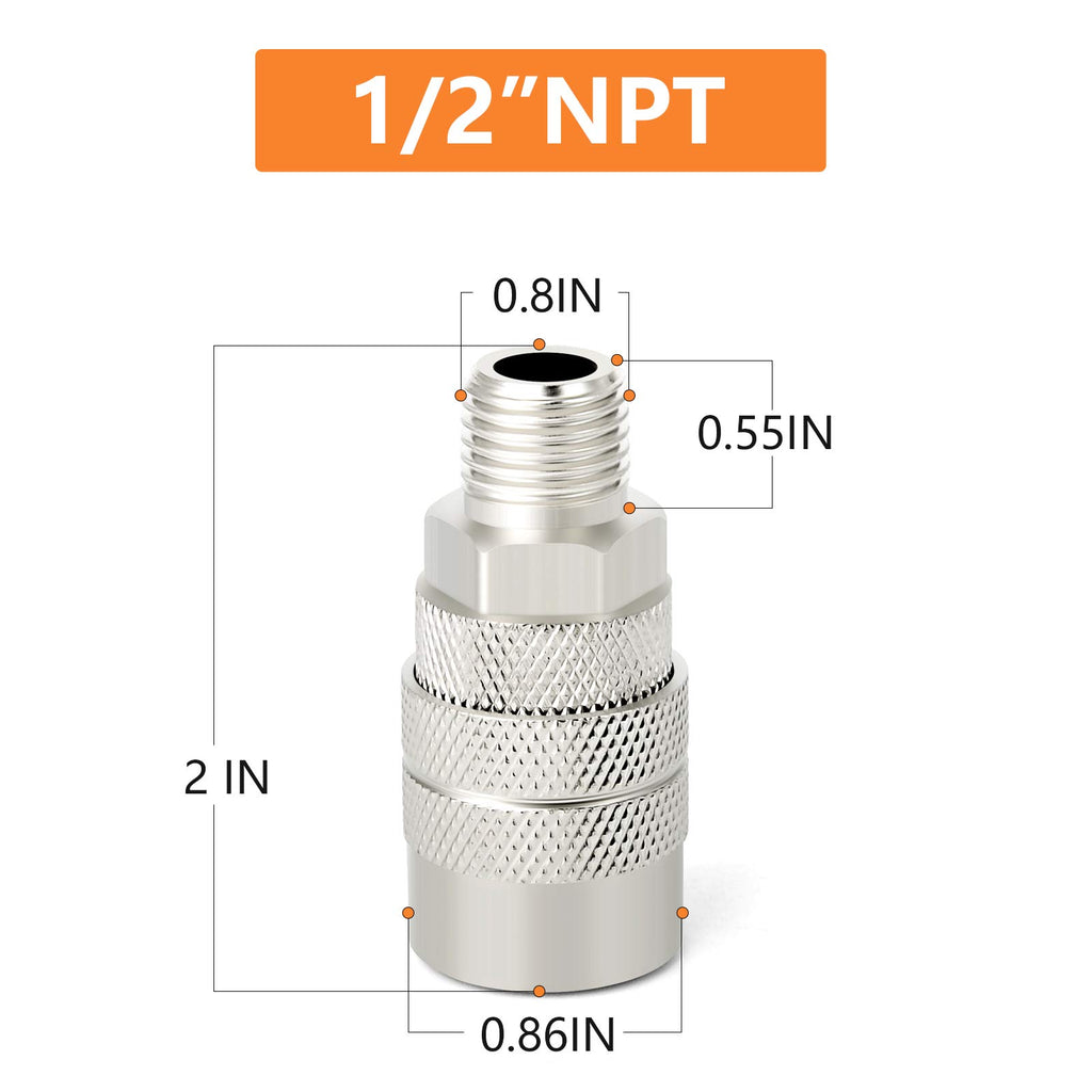 GASHER 12PCS 1/2-Inch Male Industrial Coupler,1/4 Basic Flow Quick Connect Air Coupler