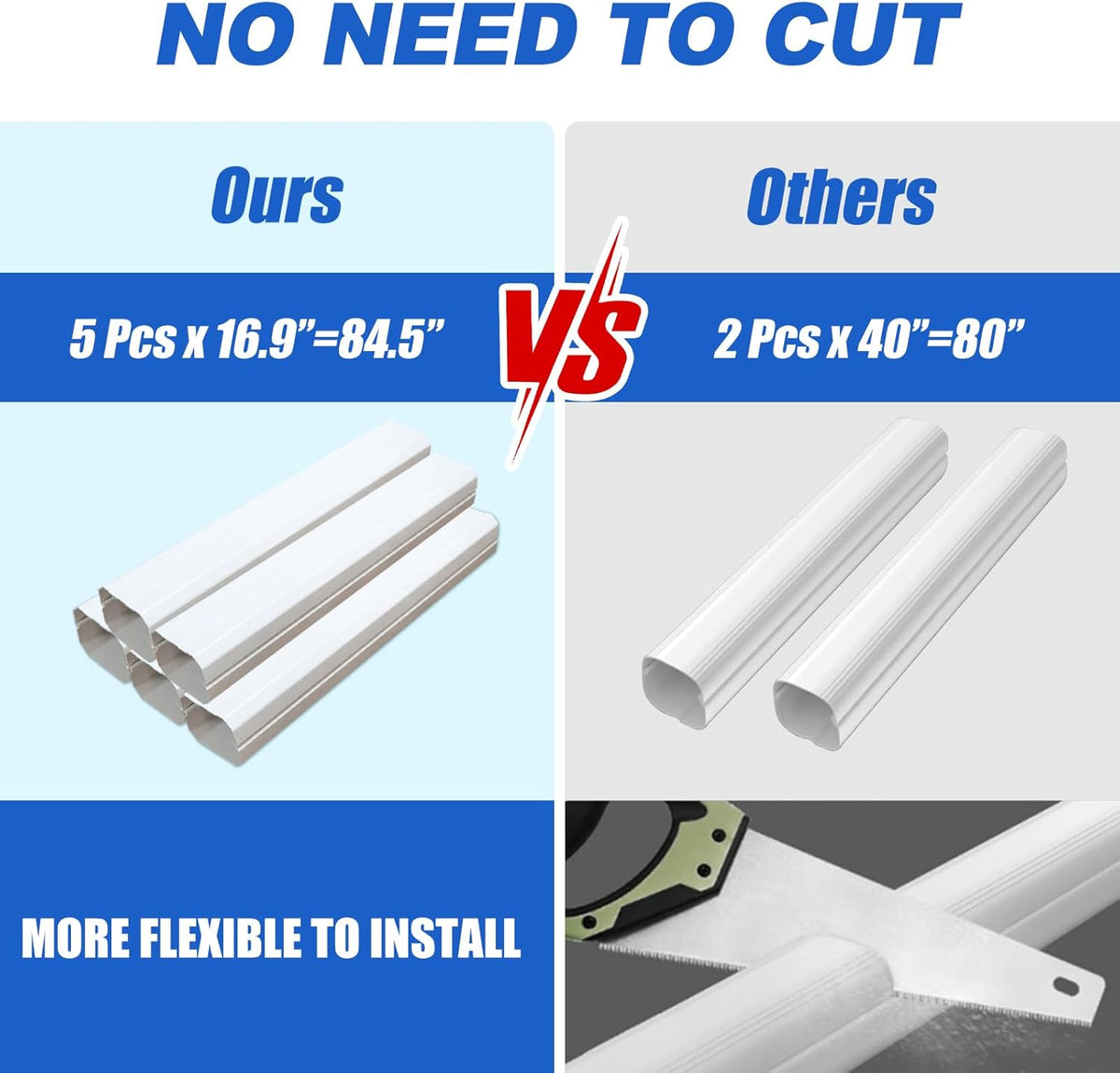3" 10Ft Mini Split Line Set Cover with Flexible Duct for Protect AC Pipe | Decorative Line Hide Kit, PVC & ABS