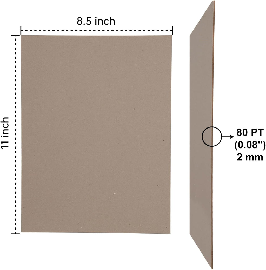 Heavy-Duty Chipboard Sheets 8.5 x 11 in, 80 PT (2mm) Thick, Acid Free