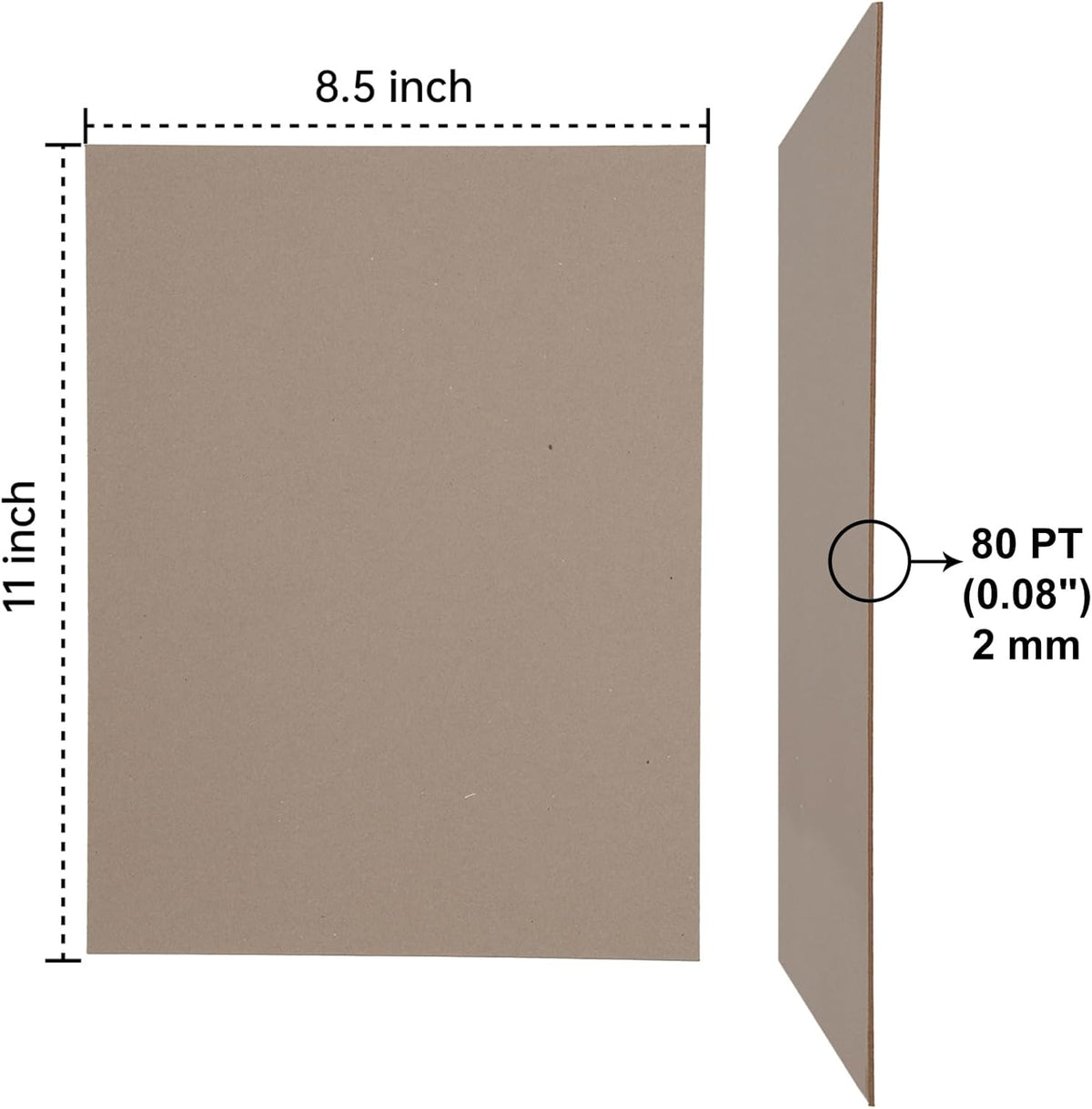 Heavy-Duty Chipboard Sheets 8.5 x 11 in, 80 PT (2mm) Thick, Acid Free