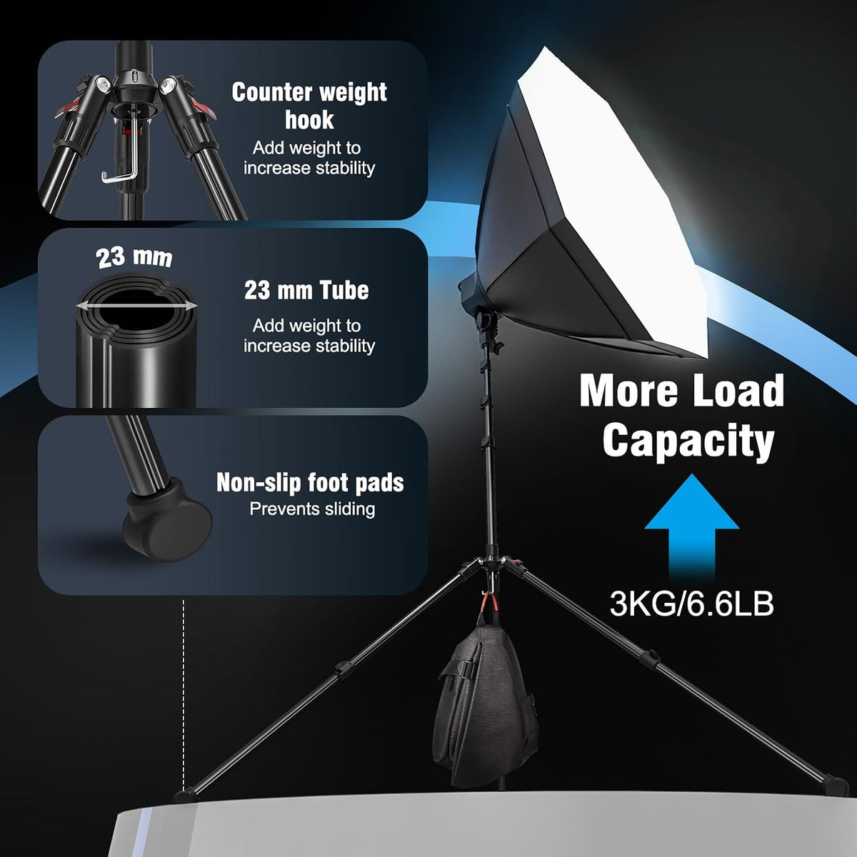 Photography Light Stand, 17.7–76.8" Adjustable Aluminum Tripod Light Stands with 1/4" Thread, Max Load 6.6lb