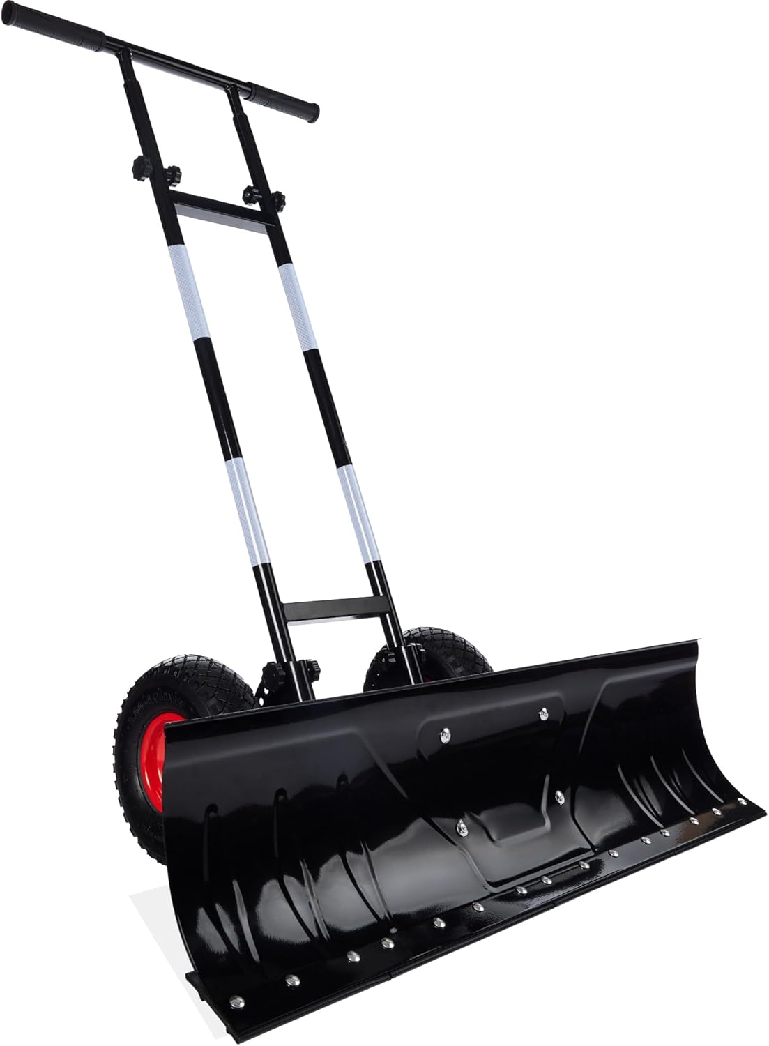 36in Galvanized Blade Heavy-Duty 2-Wheel Snow Pusher Hand Plow for Snow Removal w/Wheels, Adjustable Handle, Blade