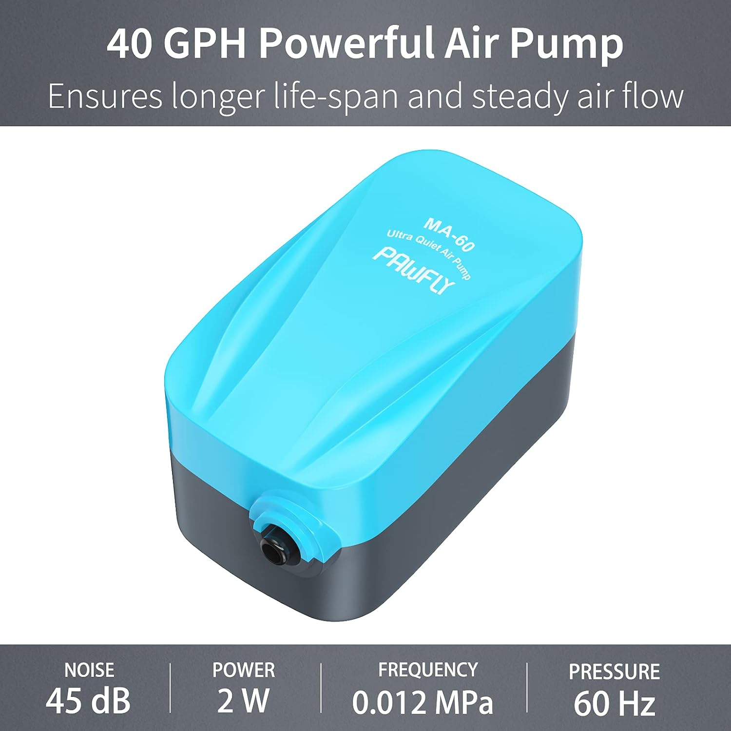 Aquarium Compact Air Pump for 3-20 Gallon Buckets and Fish Tanks Quiet Oxygen Aerator Pump with Air Stone, Nano Bio