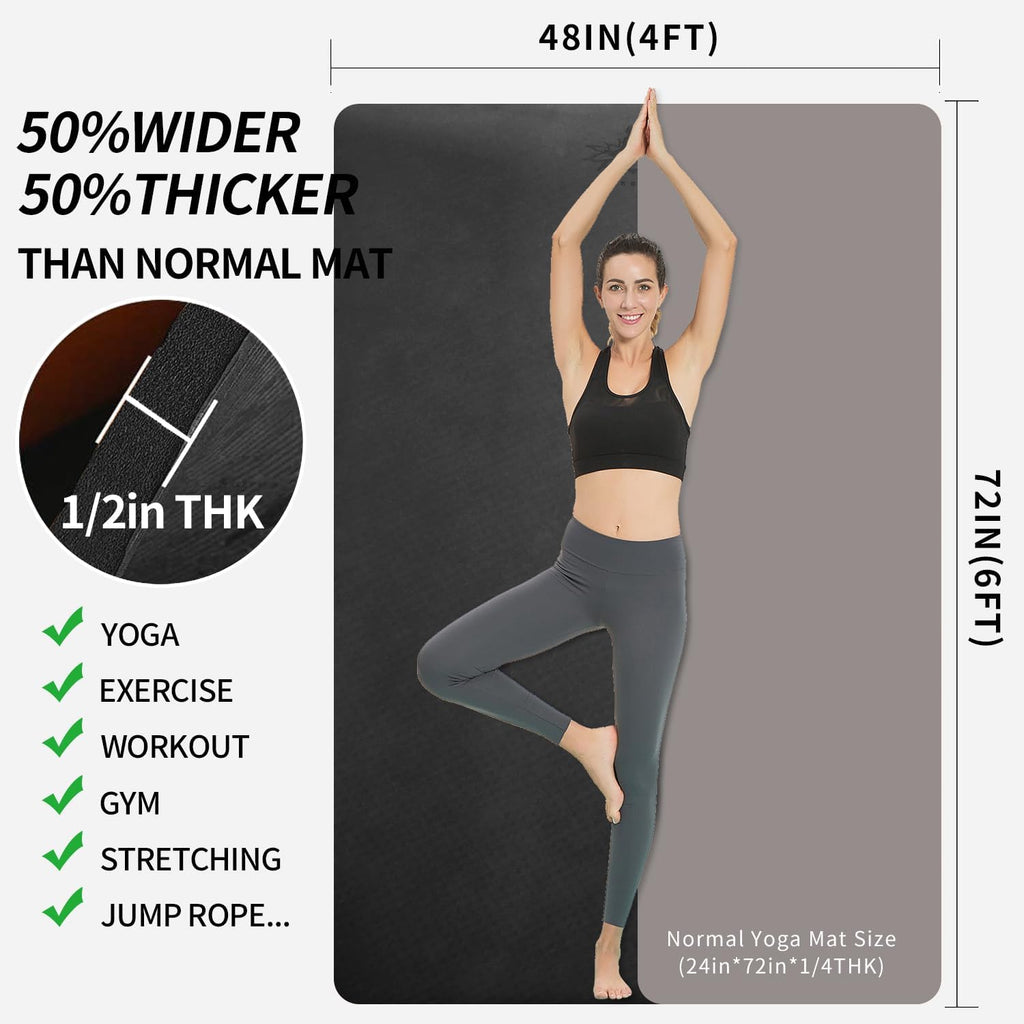 Large TPE Yoga Mat 6'x4'x1/2" Extra Thick Non-Slip Exercise Mat