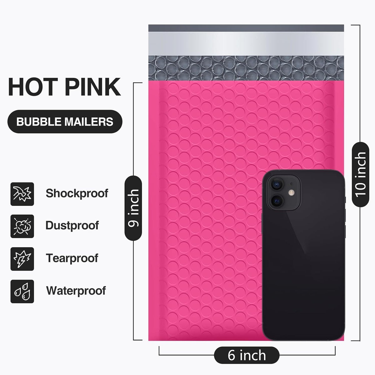Bubble Mailers 6x10" Usable Size 6x9" Padded Mailers Hot Pink 50 Pack