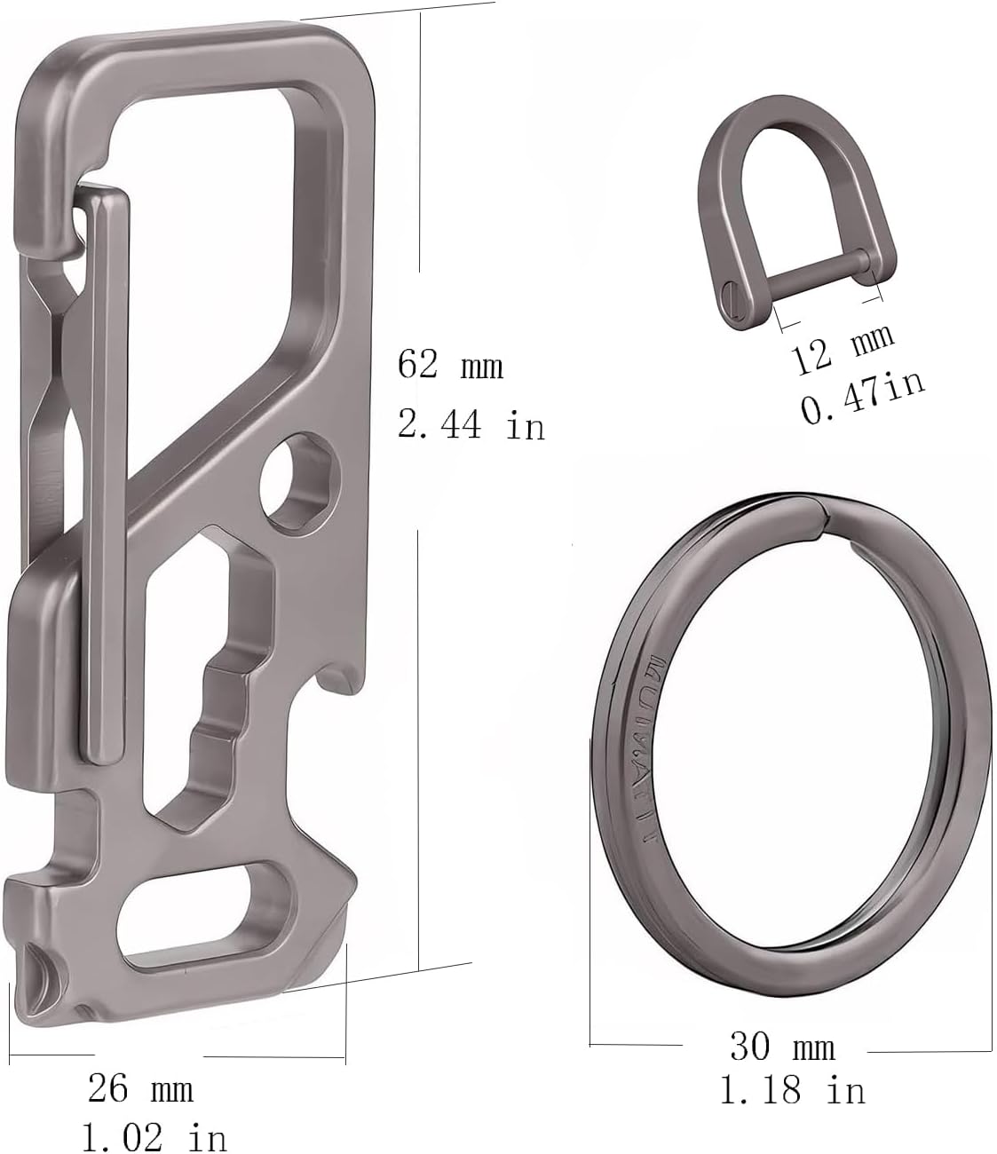 Titanium Carabiner Clip for Keys,Multifunctional EDC Keychain with Keyring,Backpack Accessory