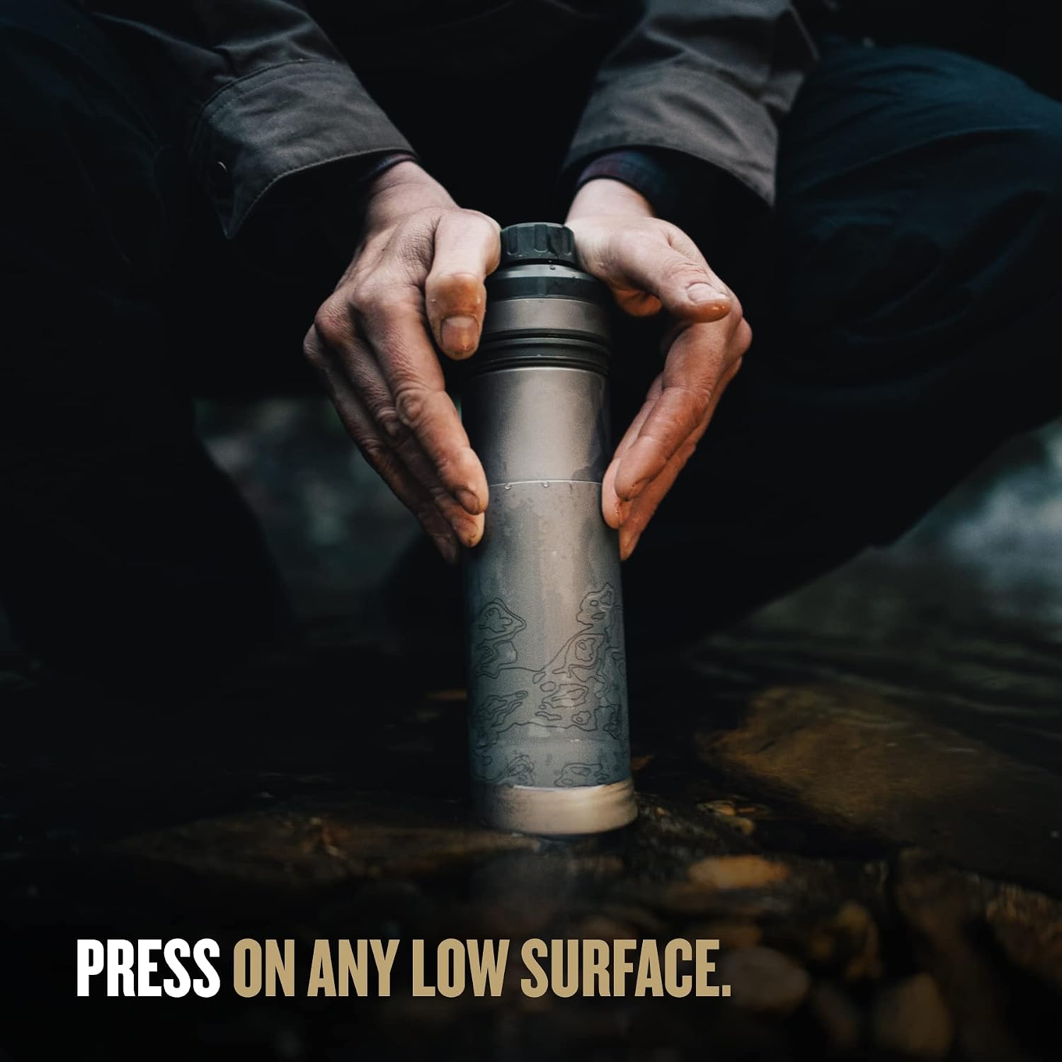 UltraPress Titanium Water Purifier & Filter Bottle, Olive Drab | Purifies and Filters Water in 8-10 Seconds for