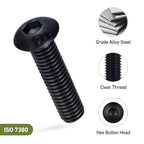 M4 x 12mm 250PCS Button Head Hex Socket Cap Screws Bolts, 10.9 Grade Alloy Steel, Allen Hex Drive, Full Thread, Black Oxide, with Hex Spanner