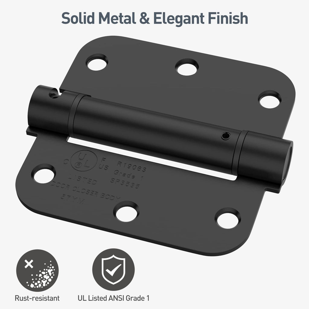 2 Pack Self Closing Door Hinges 3.5 Inch Spring Hinges, Matte Black