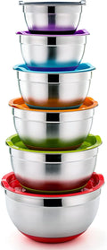 Mixing Bowls With Lids, Set of 6, Stainless Steel Nesting Mixing Bowls & Fitting Lids & Non-Slip Silicone Bottom