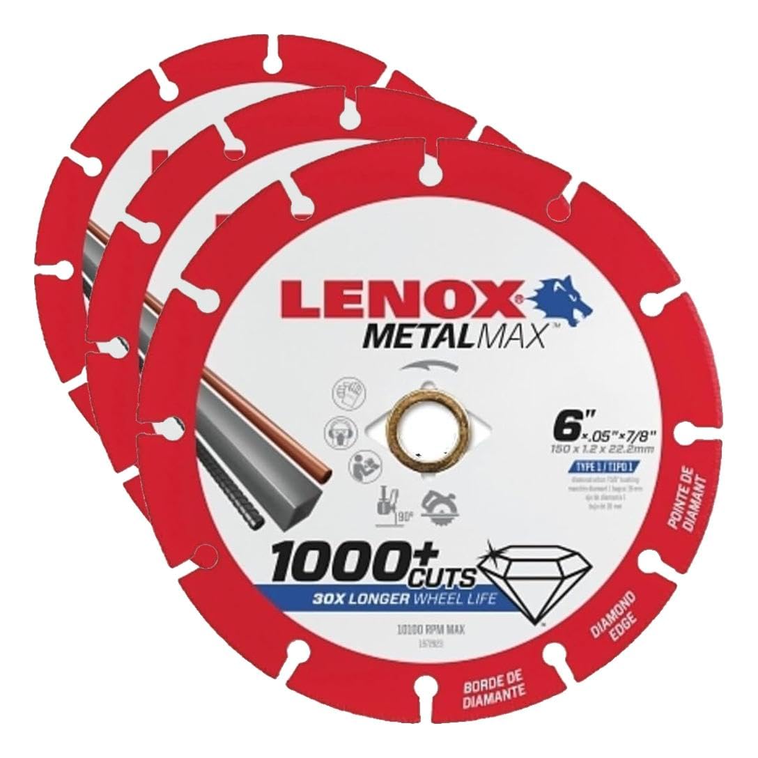 Lenox Tools 1972923 METALMAX Diamond Edge Cutoff Wheel, 6" x 7/8" (Pack of 3)