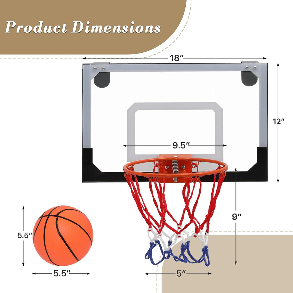 Mini Basketball Hoop Indoor, Over The Door Small Basketball Hoop Backboard with 1 Balls and Pump for Youth and Adults