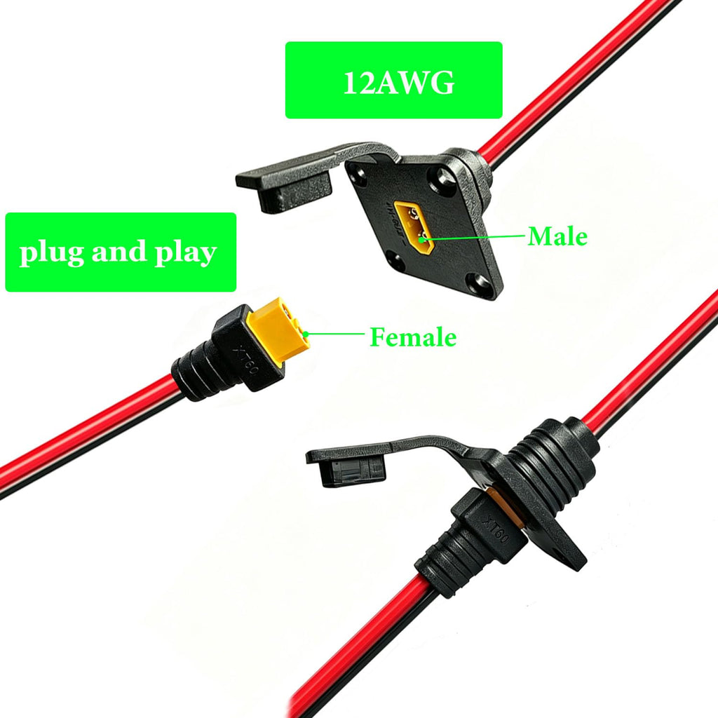 2FT XT60 Male to Female Waterproof Panel Cable, 12AWG