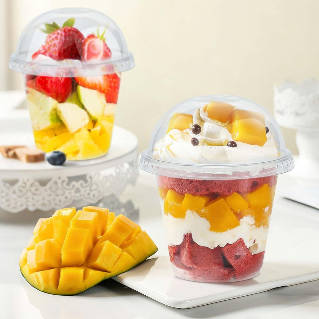 50 Pack 9 oz Plastic Cups with Dome Lids Disposable Parfait Cup