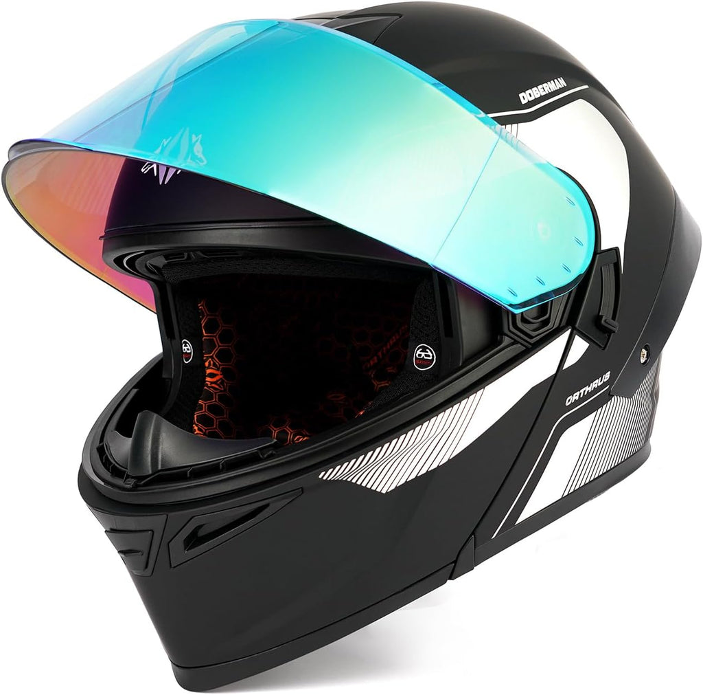 Modular Motorcycle Helmet w/ LED Lights, Full Face Helmet for Adult | 3 Flashing Mode, Flip-Up Dual Visor Sun Shield