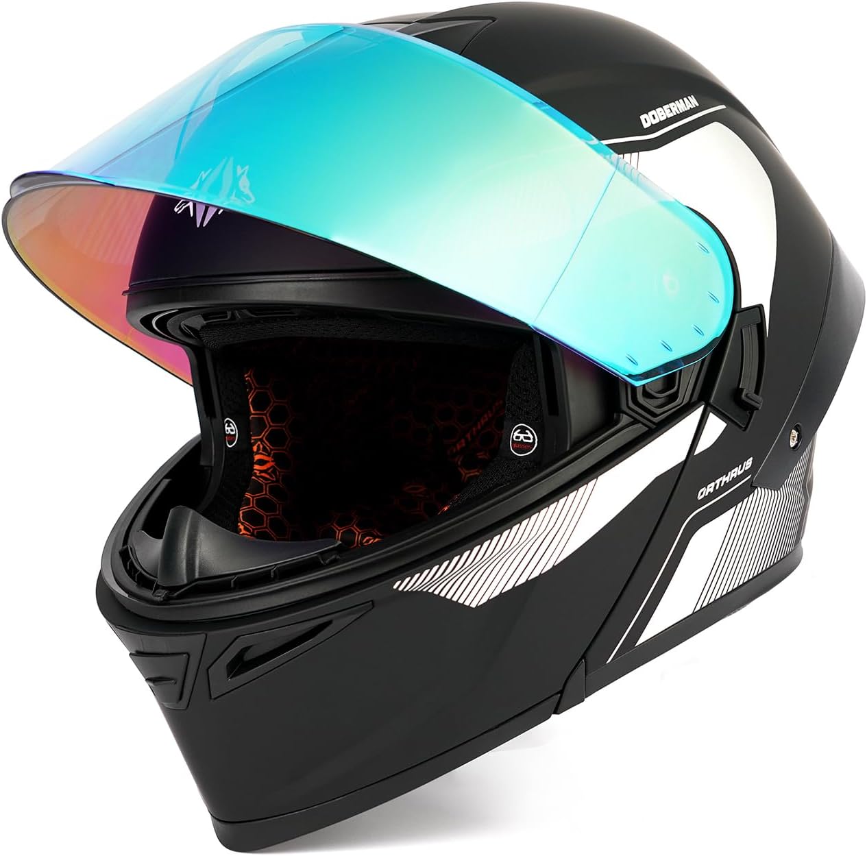 Modular Motorcycle Helmet w/ LED Lights, Full Face Helmet for Adult | 3 Flashing Mode, Flip-Up Dual Visor Sun Shield
