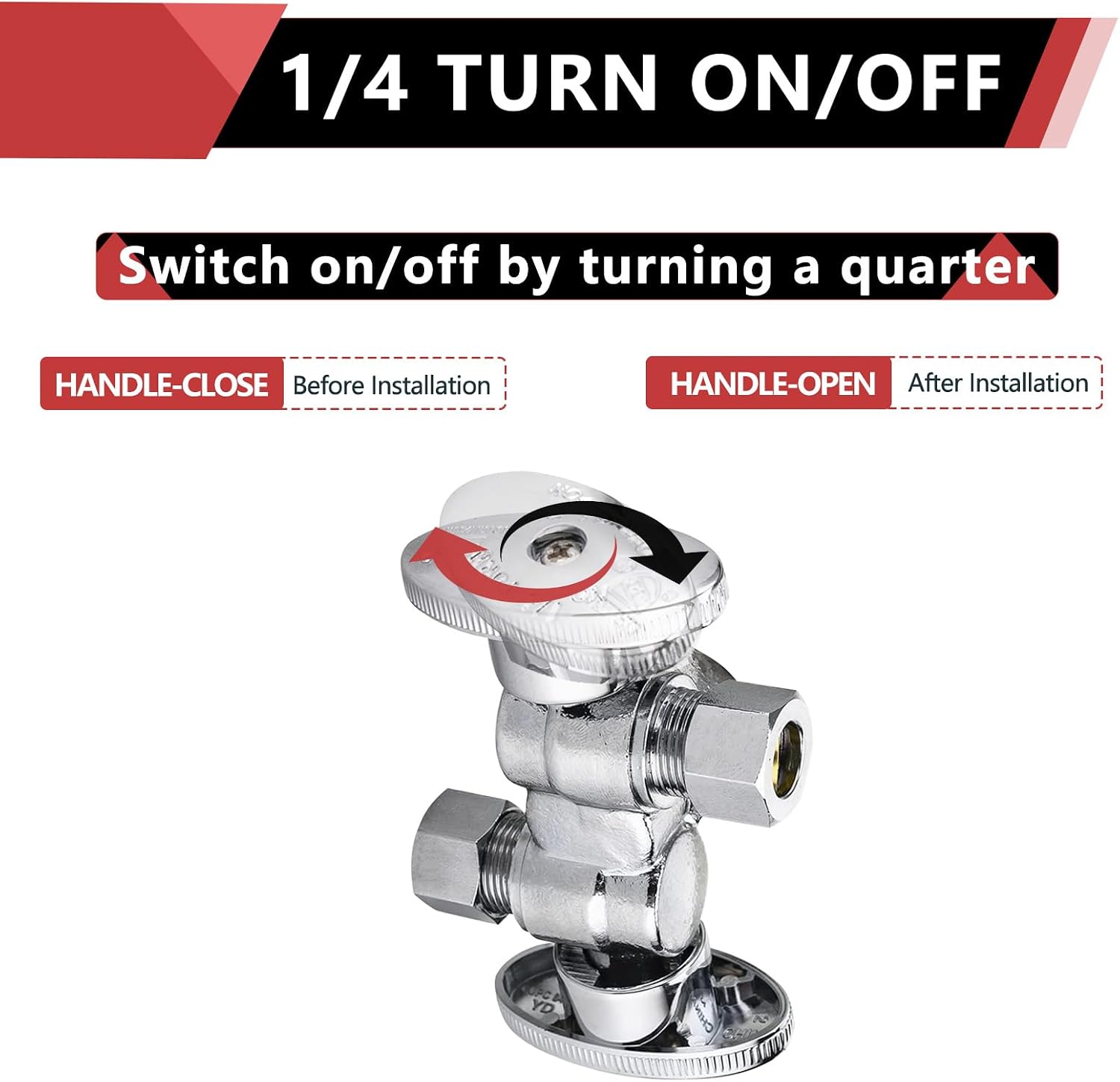 1PC EFIELD Dual Compression FIP Angle Stop Valve,2 Shut Off Valve/Handle | 1/2" Fip Iron Pipe x (3/8 inch x 3/8