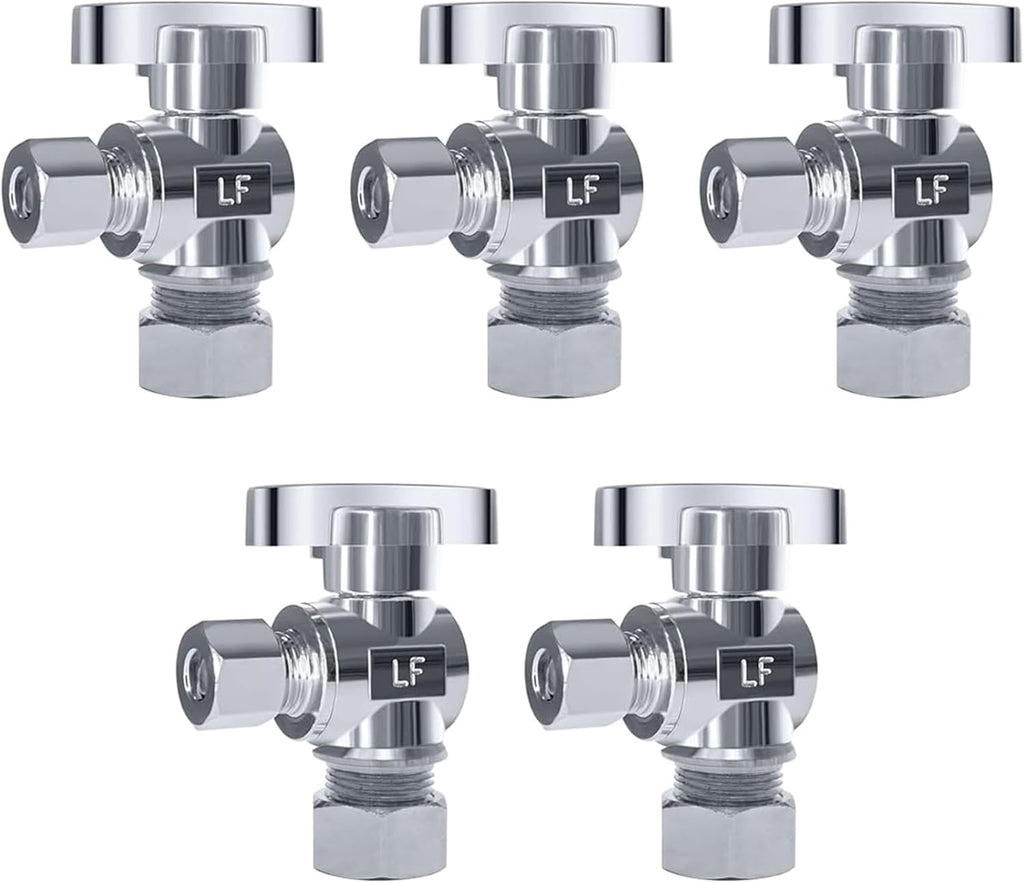5 Pack Angle Stop Valve,1/2 in. NOM Compression x 3/8 in. OD Compression Angle Shut Off Valve,5/8" OD x 3/8" OD 1/4