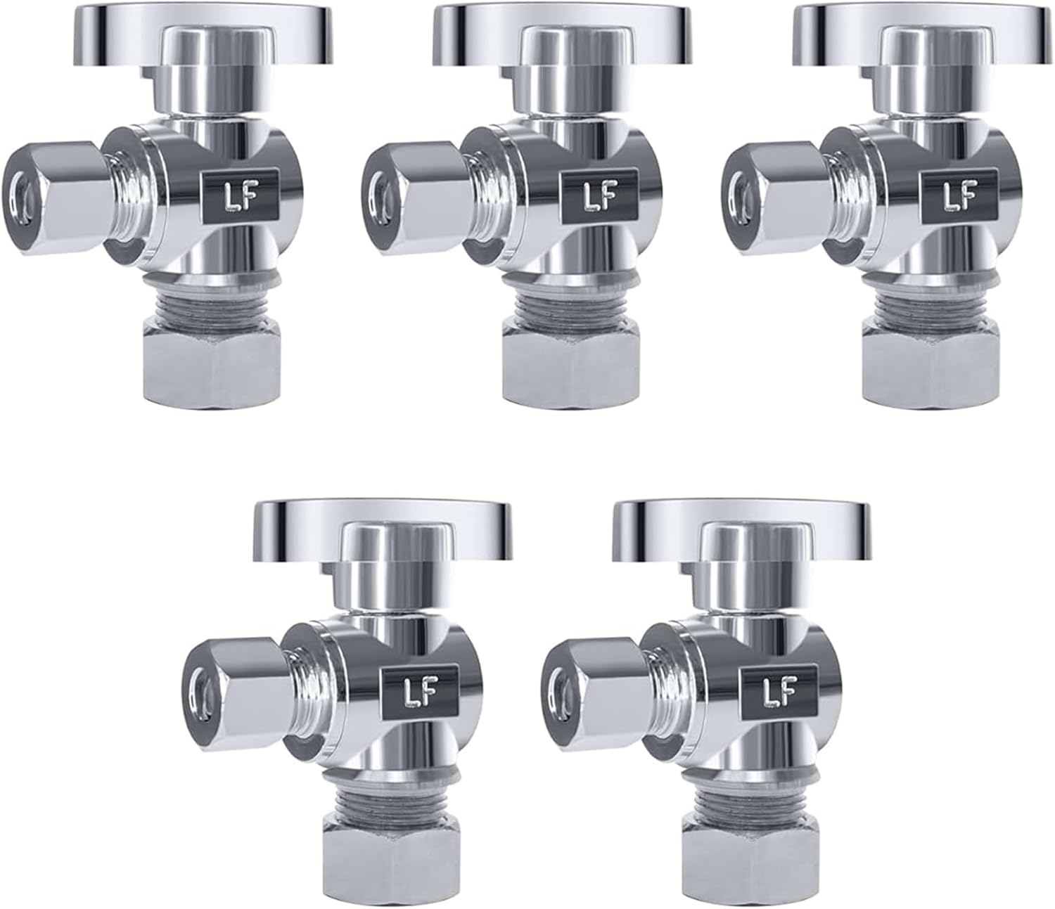 5 Pack Angle Stop Valve,1/2 in. NOM Compression x 3/8 in. OD Compression Angle Shut Off Valve,5/8" OD x 3/8" OD 1/4