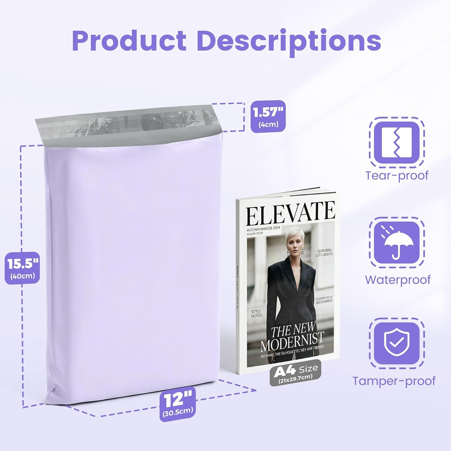Poly Mailers 12x15.5 50PC Shipping Bags for Clothing Lilac Purple | Self-Seal Waterproof Mailers Poly Bags Shipping