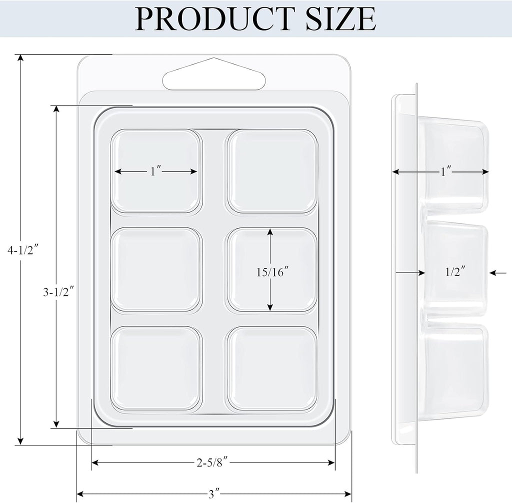 200 Pieces Wax Melt Molds 6 Cavity Plastic Clamshell Containers | Empty PET Cube Tray 4.15x3 Inch for Wax Melt Soap