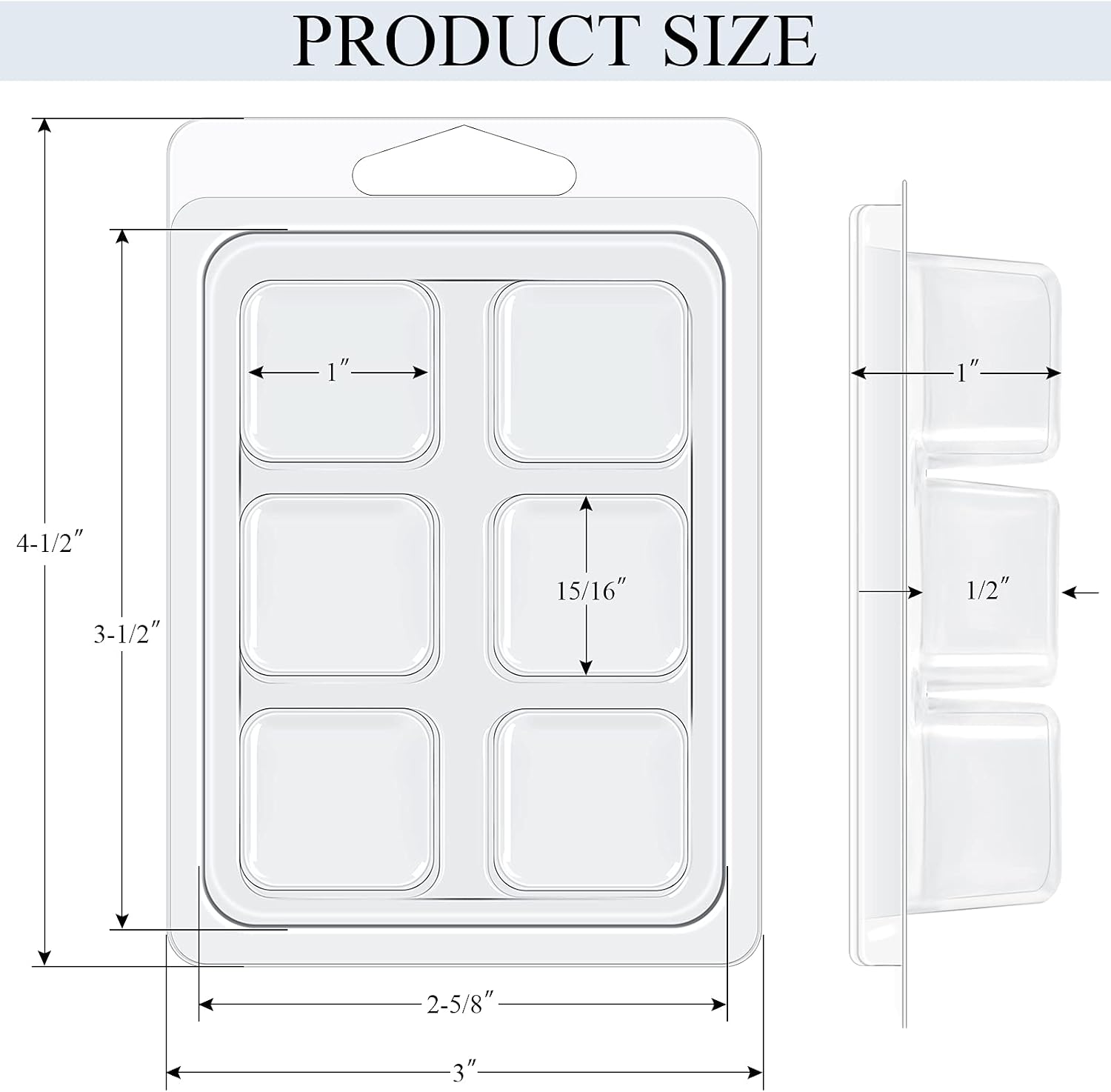 200 Pieces Wax Melt Molds 6 Cavity Plastic Clamshell Containers | Empty PET Cube Tray 4.15x3 Inch for Wax Melt Soap