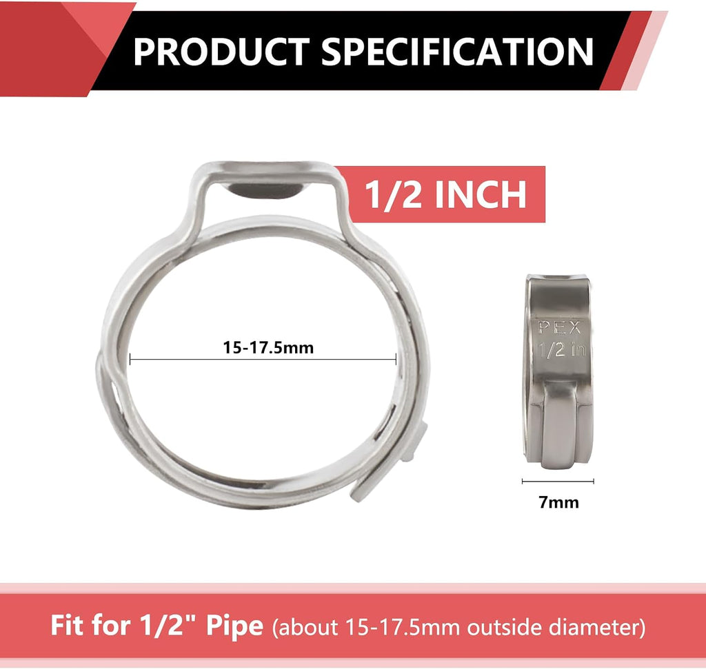 100Pcs Pro EFIELD 1/2-inch Pex Crimp Cinch Clamp Rings(CLAMP016-100)