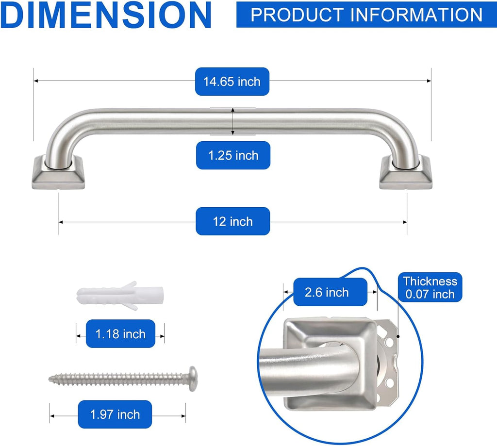 Bathroom Grab Bars Stainless Steel Handrail ADA Compliant 500lbs bathtubs and Showers Toilet Handle Safety for