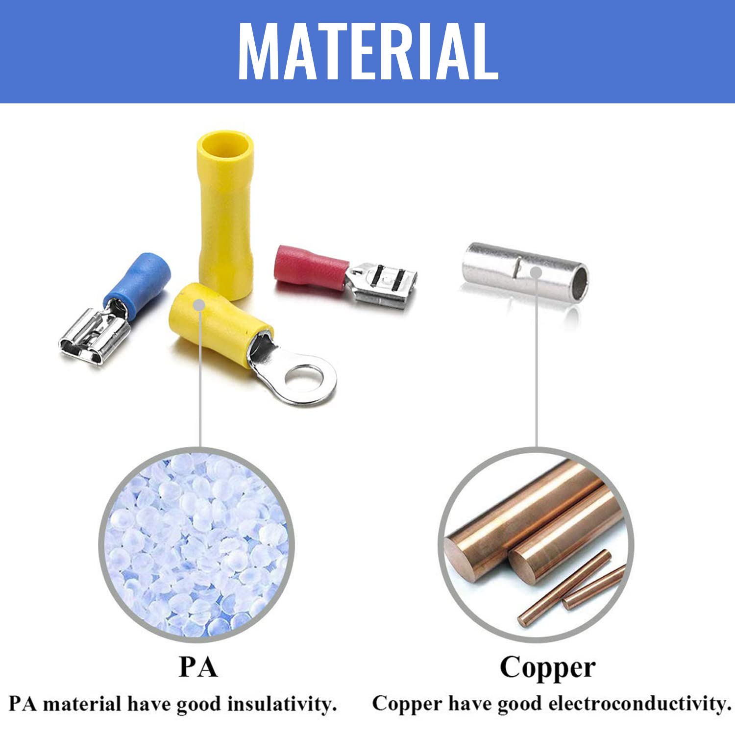 1500pcs Wire Connectors - Insulated Electrical Wire Terminals (Copper) - Ring, Butt, Spade, Fork Connector Kit - Red
