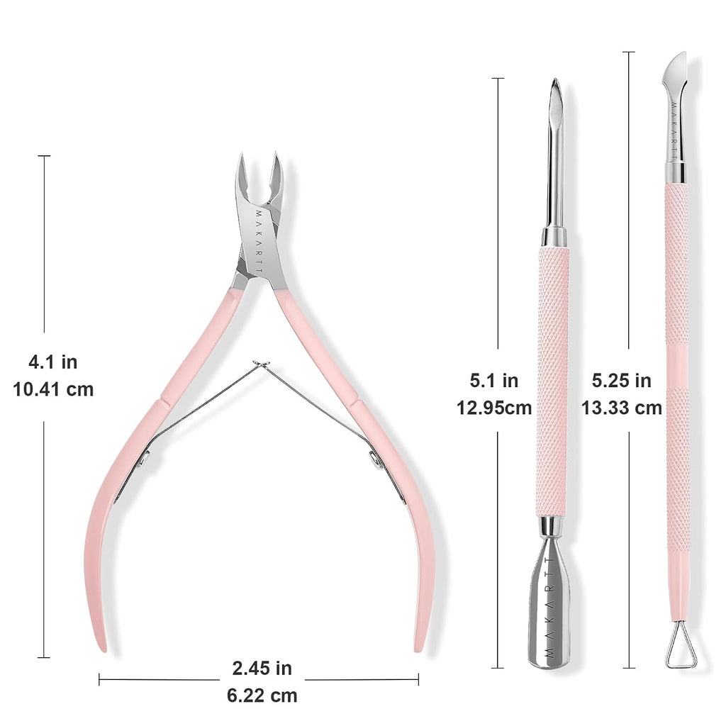 3 Pcs Pink Cuticle Nipper Set, Stainless Steel Pusher & Scraper