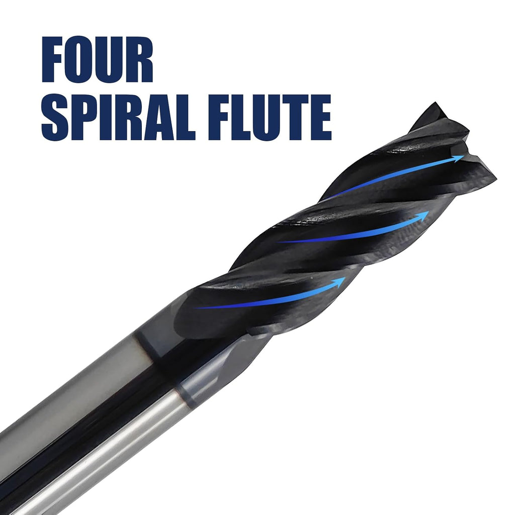 6Pcs Carbide Square End Mill Set 4-Flute TIALN Coated CNC Milling Bits