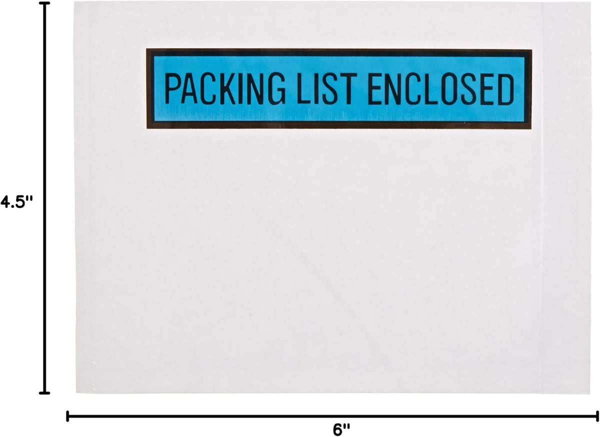 PL488 Poly Envelope, Legend "PACKING LIST ENCLOSED", 4-1/2" Length x 6" Width, 2 mil Thick, Blue (Case of 1000)
