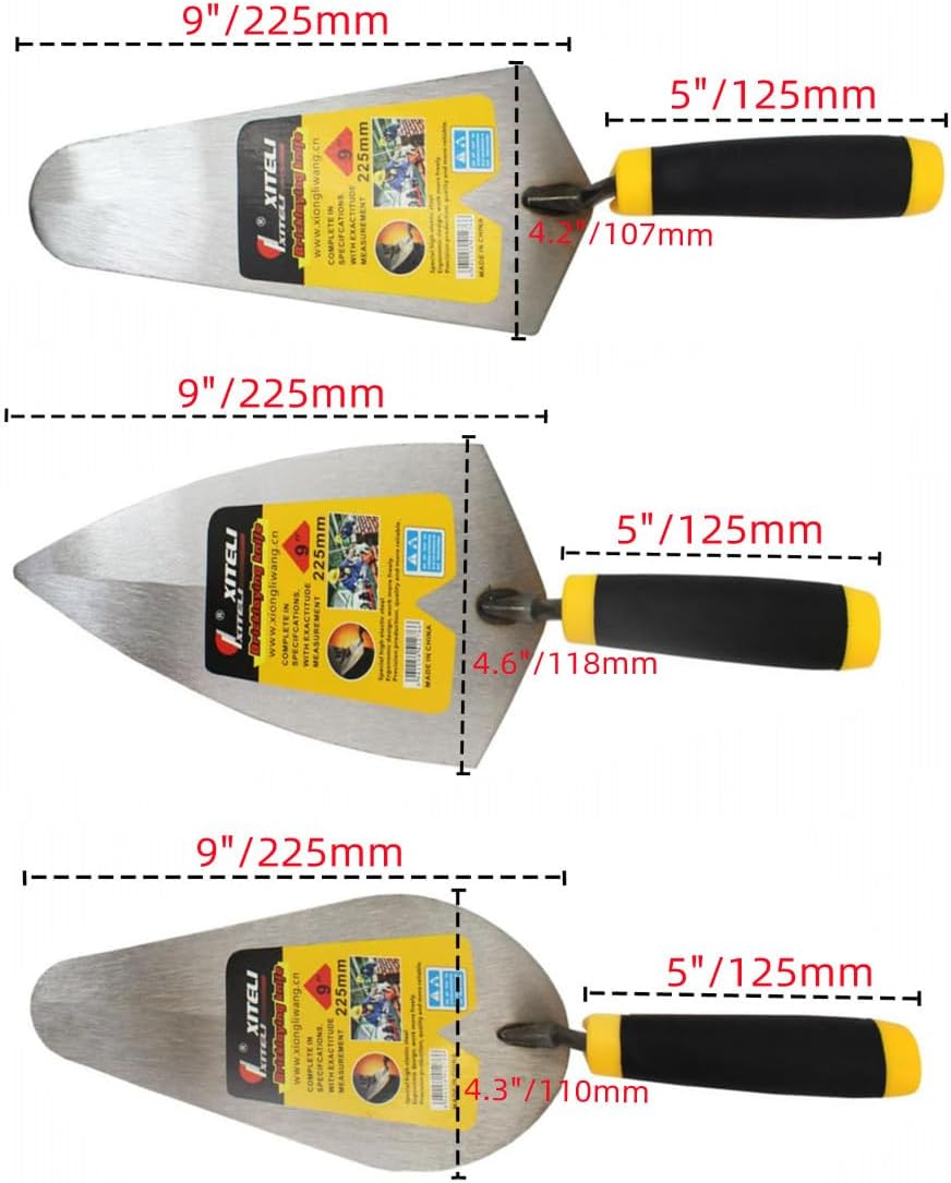 Bricklaying Trowel 3 Pieces Trowel Masonry Hand Tool Set,Margin Trowel,Pointing Trowel,Tuck Pointing Trowel,Building
