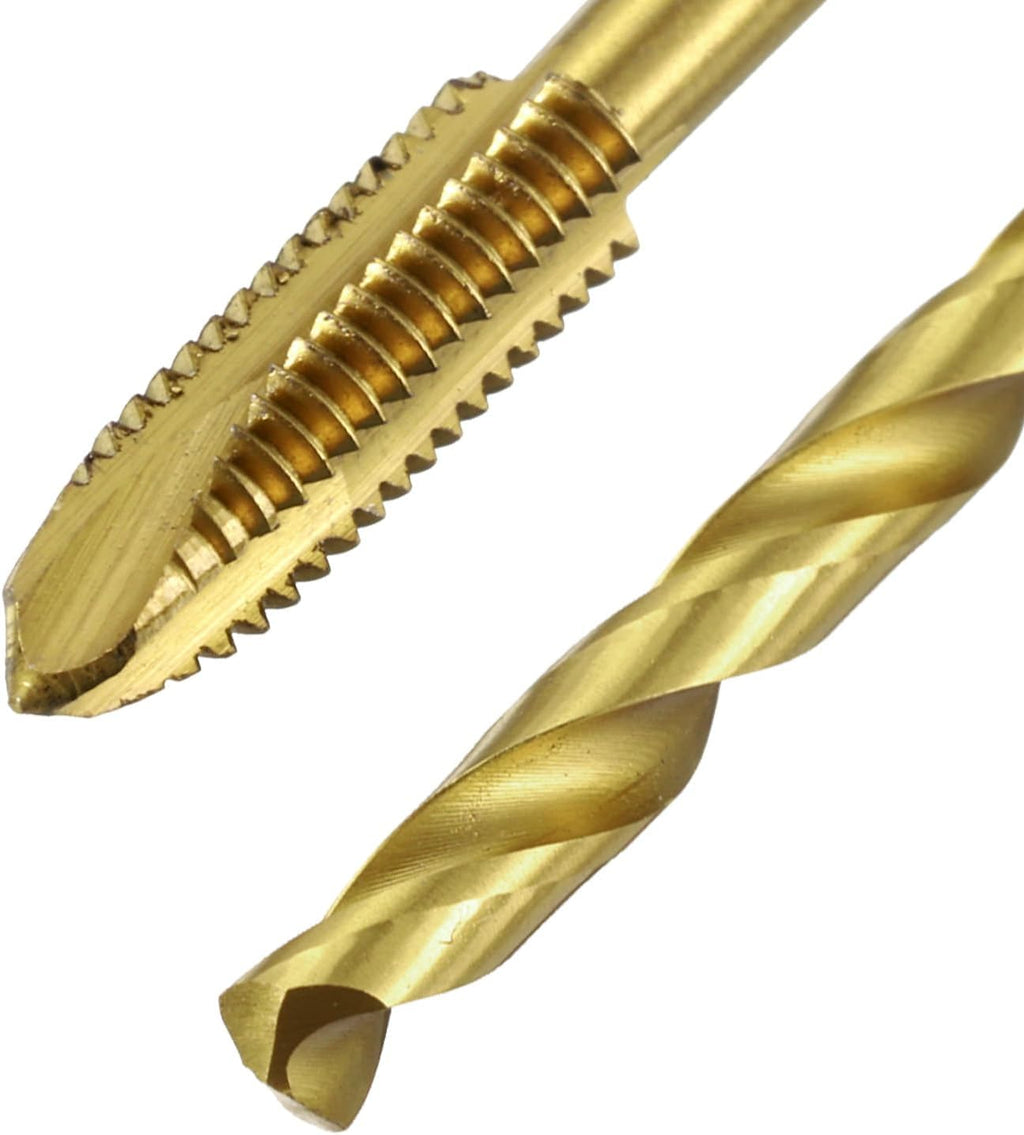 uxcell Metric Tap & Drill Bit Set, 2pcs M4 x 0.7 Spiral Point Thread Taps and 2pcs 3.3mm Twist Drill Bits, Titanium Coated HSS6542 Screw Tapping Threading Tools