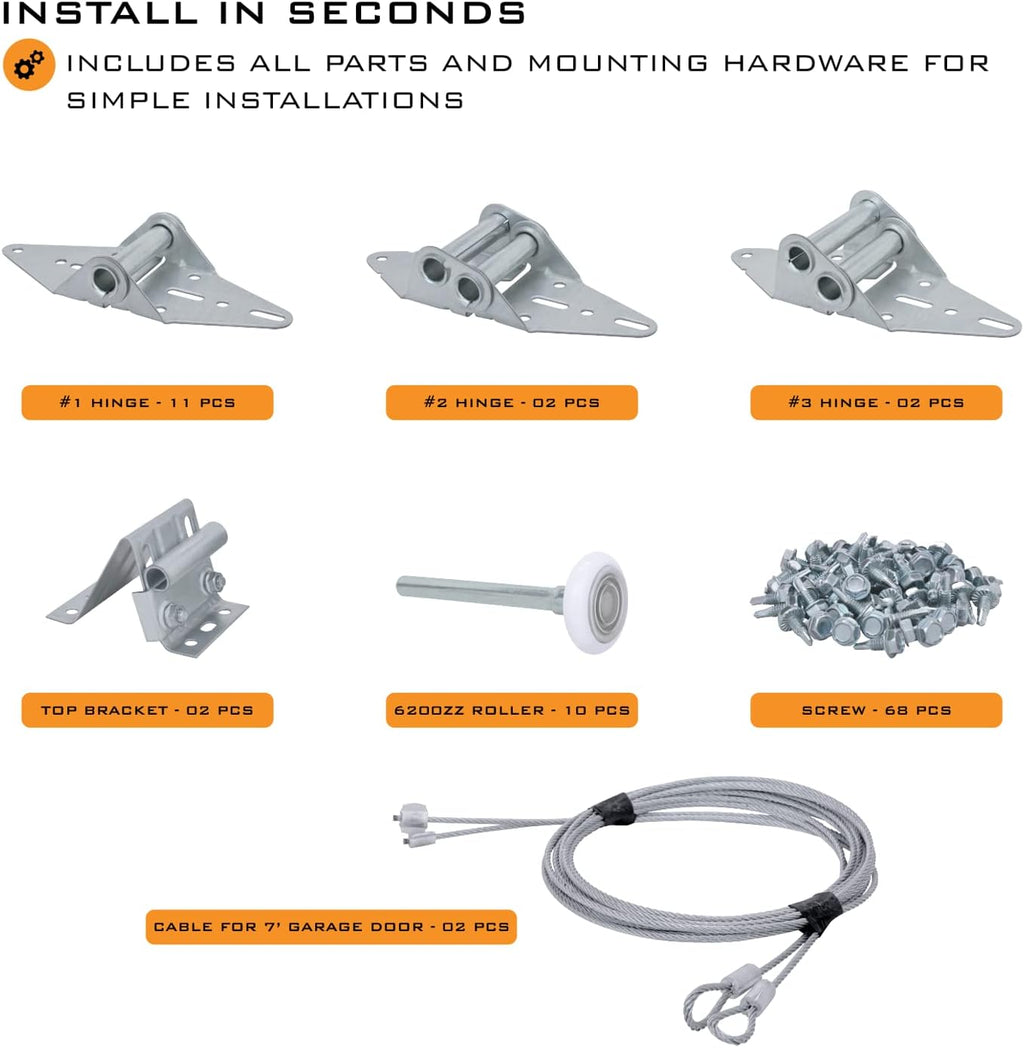 Garage Door Hinge Roller Bracket Hardware Tune Up Kit (7' Height (16'x7' or 18'x7'))