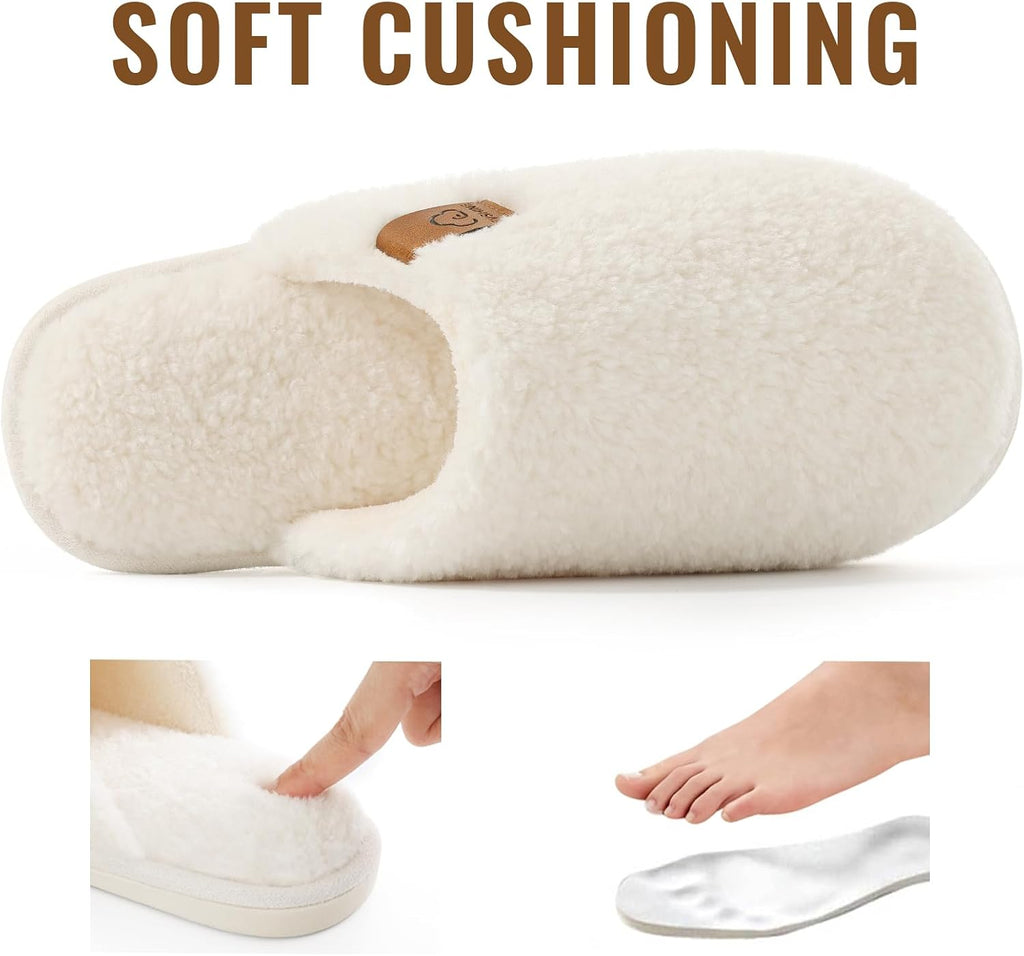 Fuzzy House Slippers for Women with Comfortable Memory Foam | Lightweight Closed-Toe Indoor Scuff Shoes for Cozy Warm