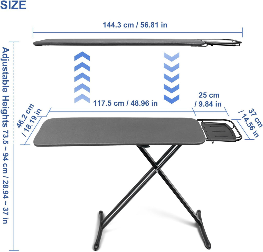 18"x46" Ironing Board with Heat Resistant Cover and Thicken Felt Pad | Deluxe Iron Board with Steam Iron