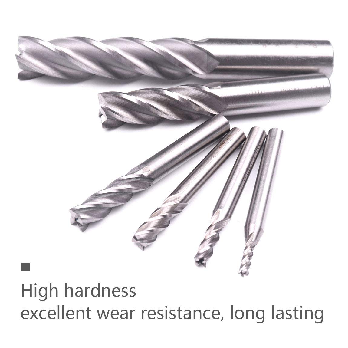 HSS-AL Carbide End Mill Set, 4 Flute Milling Cutter Bits, High Strength Breakage Resistance, 1/2x1/2 Inch, 5 Pack