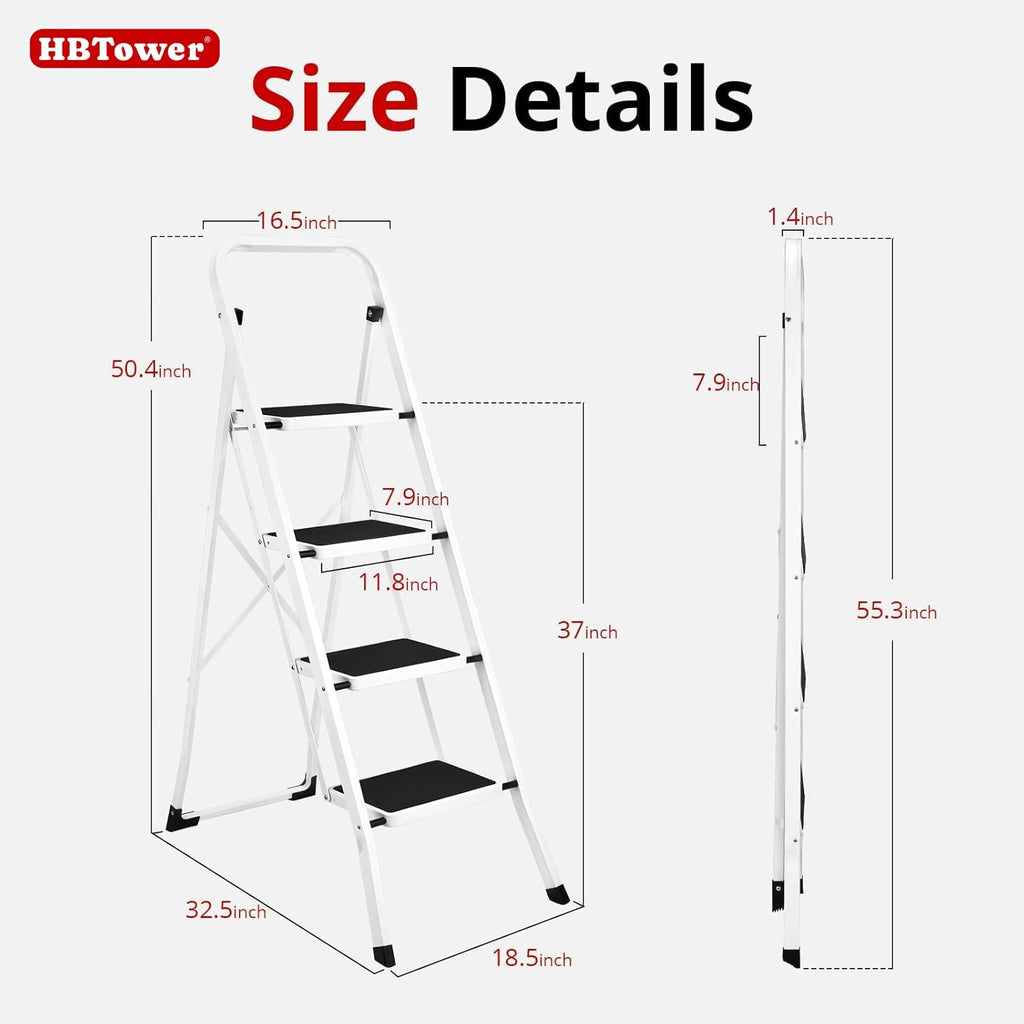 Step Ladder, Folding Step Stool for Adults with Anti-Slip Pedal, 330 lbs Capacity for Kitchen, Home, White
