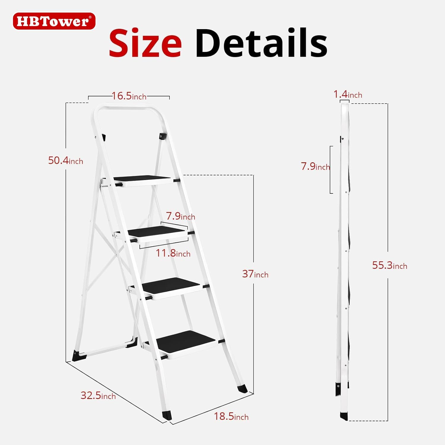 Step Ladder, Folding Step Stool for Adults with Anti-Slip Pedal, 330 lbs Capacity for Kitchen, Home, White