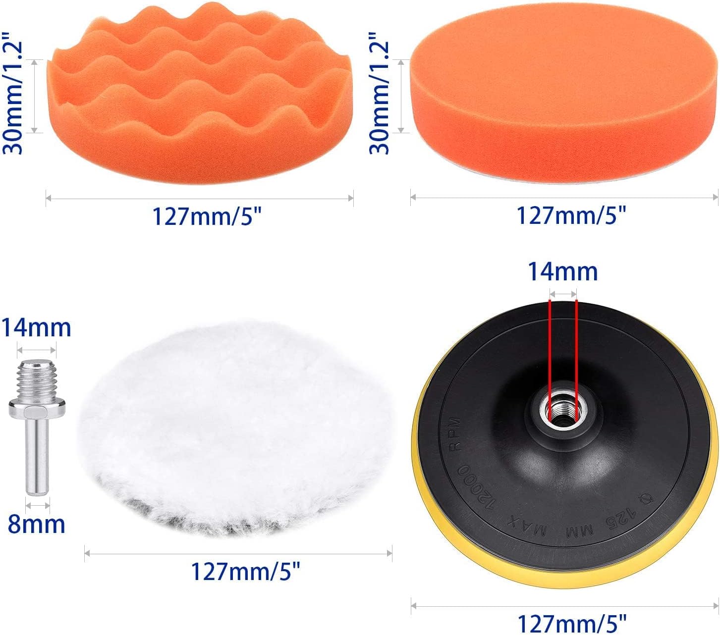 5 Inch Polishing Pads Kit, 11PCS Foam Buffing Pads with Drill Adapter | Foam Buffing Pads For Car Polishing And