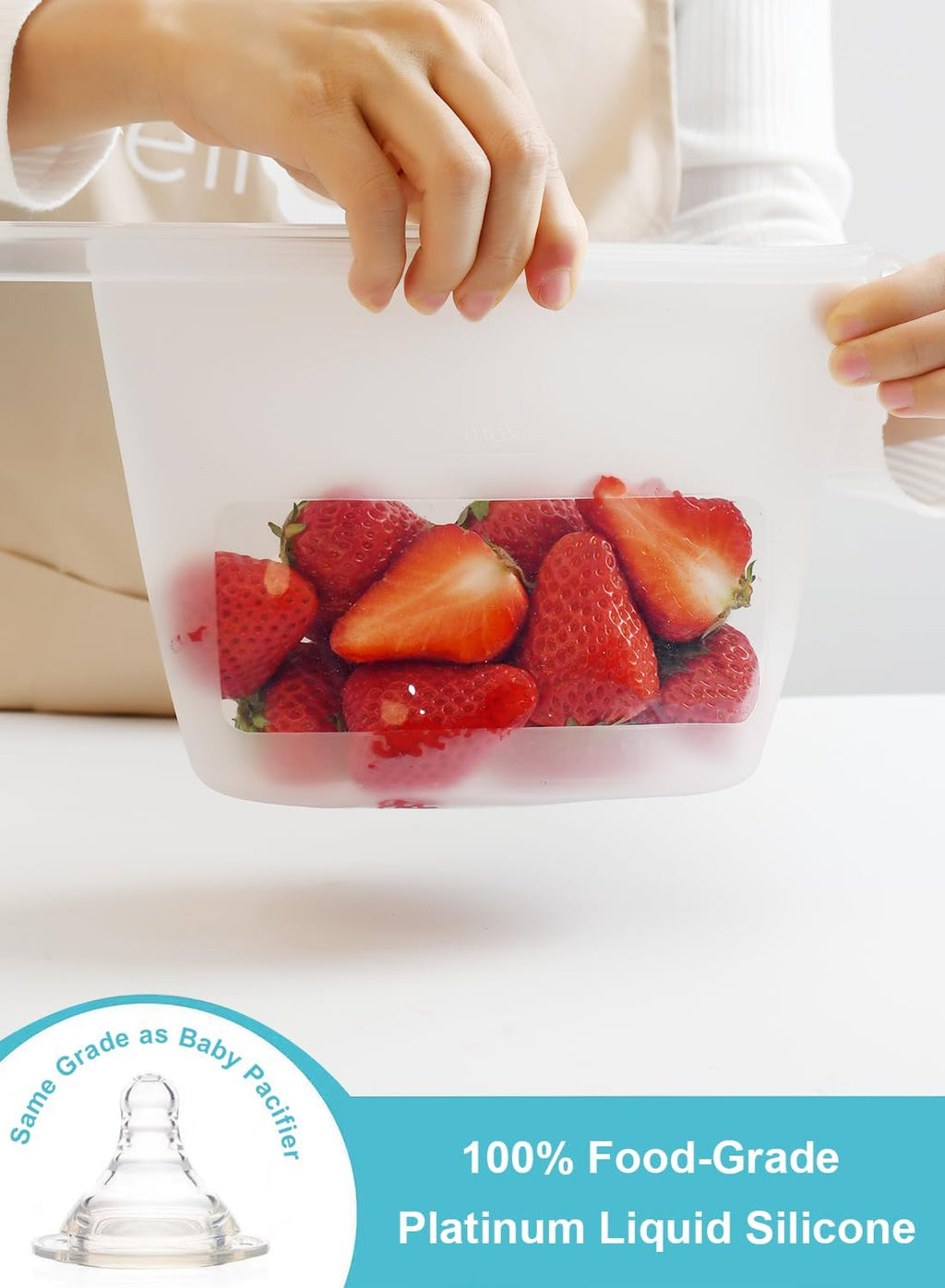 Reusable Platinum Silicone Food Storage Bags, 12 Pack Leakproof Set, Clear