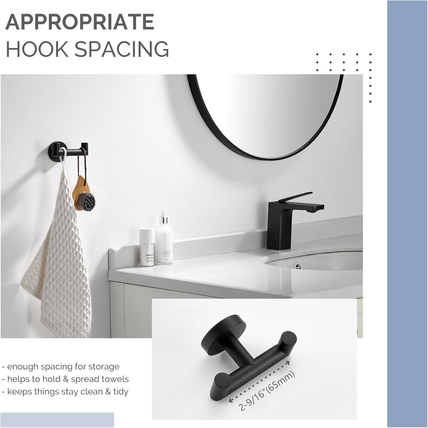Double Towel Hook for Bathroom, Robe Coat Hook, Matte Black | Solid Rustproof SUS304 Stainless Steel, Bath Hand Towel