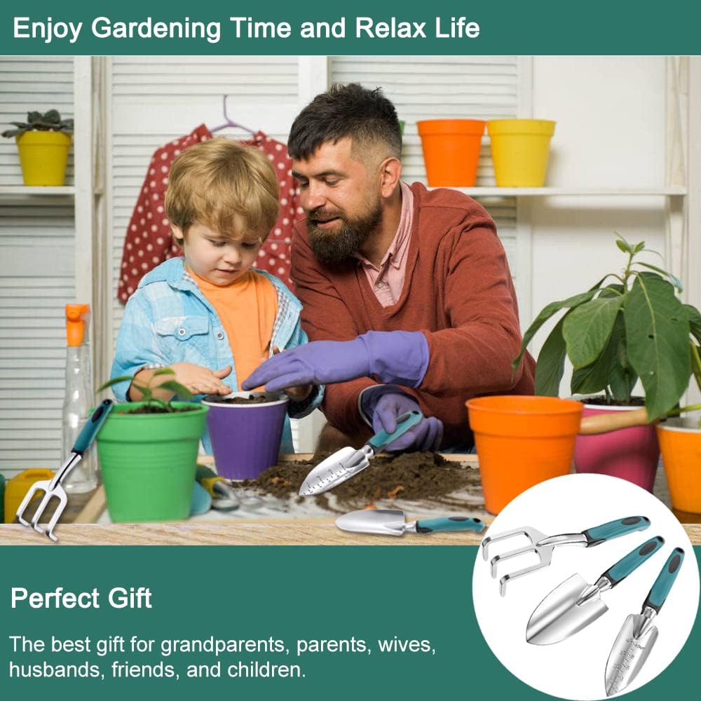Garden Tools Set, 3 Piece Heavy Duty Gardening Tools Cast Aluminum with Soft Rubberized Non-Slip Handle, Durable
