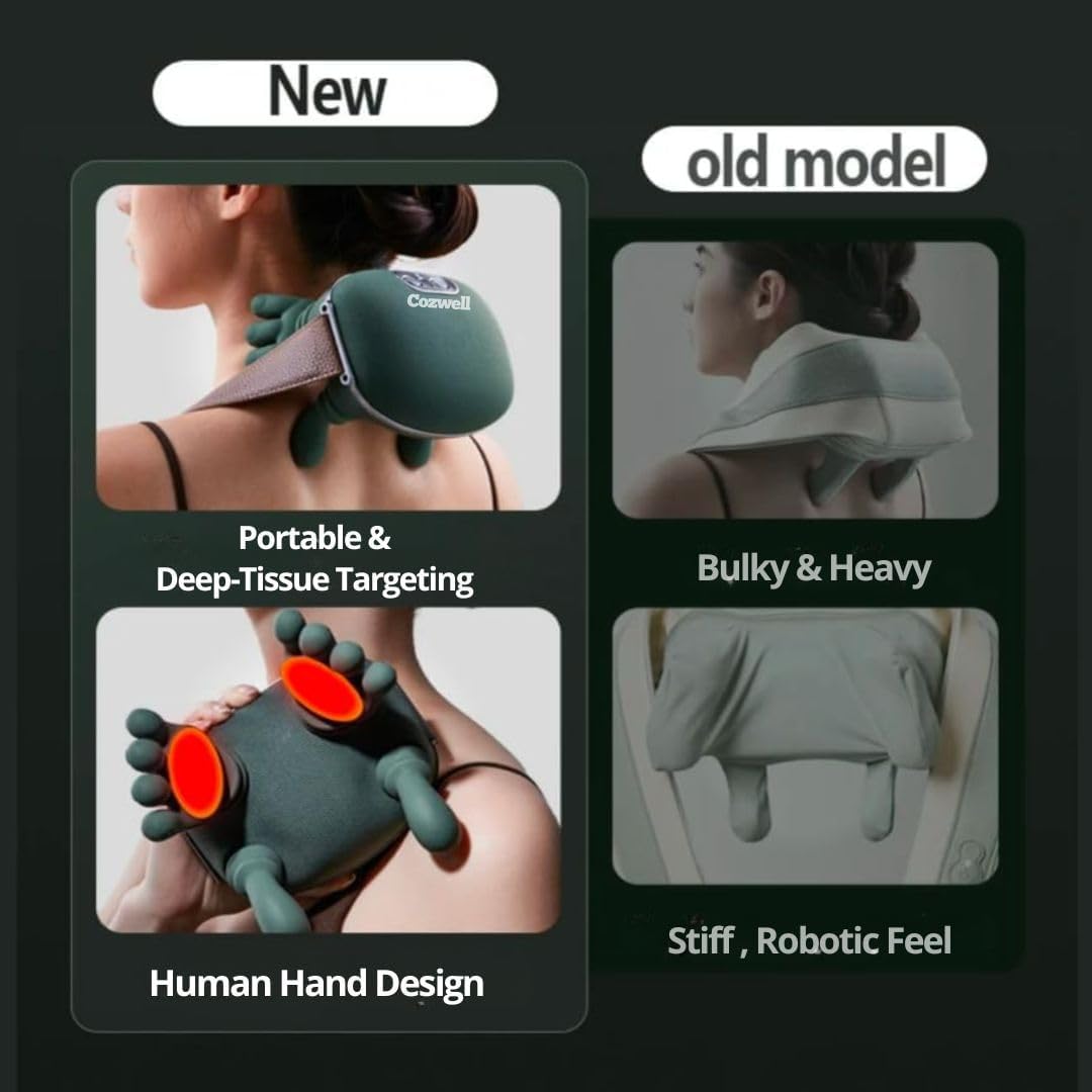 4D Wireless Neck Shoulder Massager - Upgraded 5 Mode-Massage System, Extended Battery, BPA-Free, Vegan Leather Strap