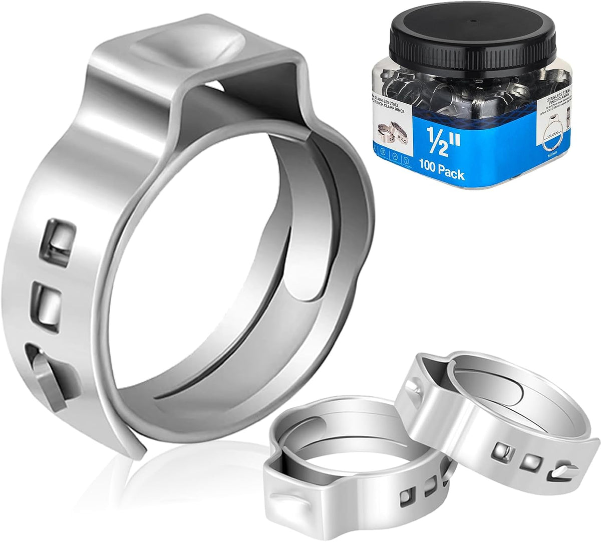 100PC HeSun 1/2" PEX Crimp Ring, Pex Cinch Clamp Ring(CLAMP016-100)