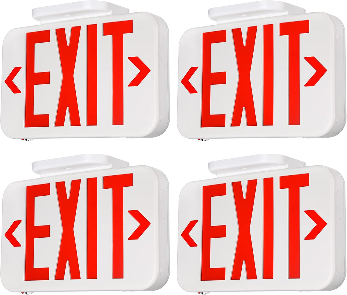 4-Pack Red Letter LED Exit Sign with Battery Backup, White