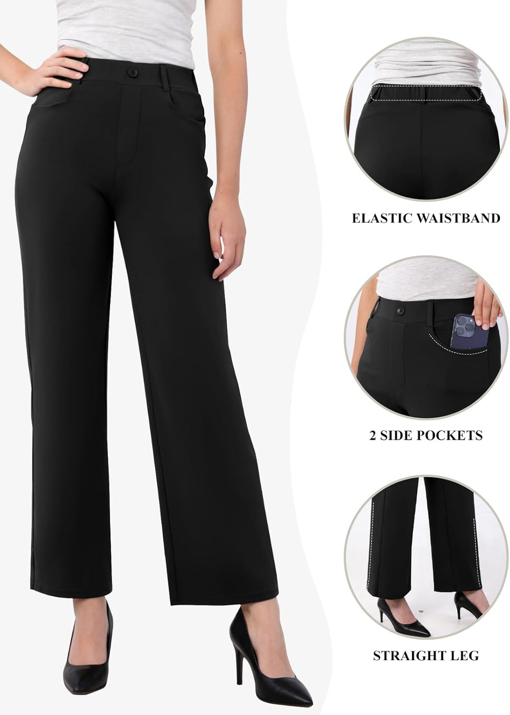 Womens Wide Leg Dress Pants Stretch Work Slacks with Pockets